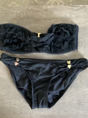 Juicy Couture Black Lace Strapless Bikini Set